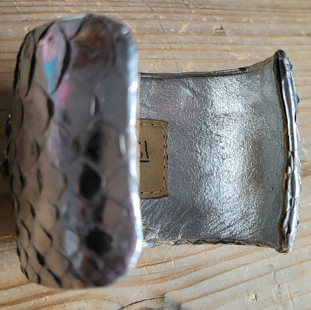 Ted Rossi Large Silver Python Cuff With Crystals - image 5